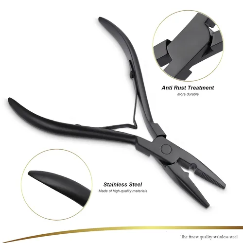 Vista 3 de EHDIS Alicates de extensión de cabello, alicates multifuncionales de microenlaces, herramienta de extensión de cabello para microenlace, micro