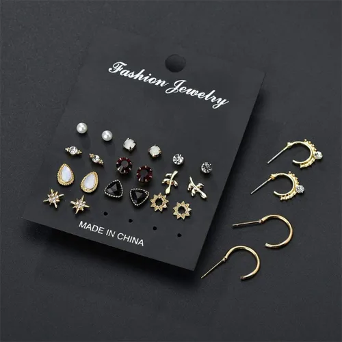 Vista 7 de Juego de joyas de piercing para mujer, 12 pares, a la moda, duradero y creativo