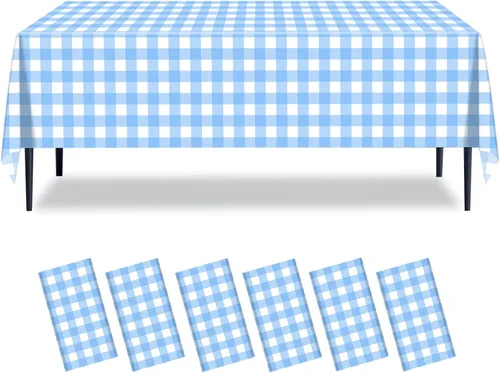 Vista 10 de Paquete de 2 manteles a cuadros blancos y negros de 54 x 108 pulgadas, desechables, de plástico, con bandera de carreras, impermeable, rectangular