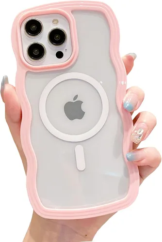 Vista 13 de ZCDAYE Funda magnética para iPhone 11, bonita funda con marco de ondas rizadas compatible con carga inalámbrica, funda protectora transparente