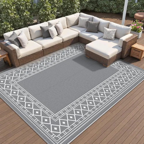 Vista 25 de GENIMO Alfombra de Exterior 5'x8' Impermeable para Patio, Alfombra de Paja de Plástico Reversible para Exteriores, Alfombras de Camping para Negro