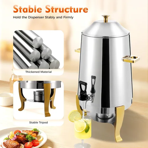 Vista 5 de Dispensador de bebidas calientes, urna eléctrica de café de 13 L, dispensador de bebidas frías y calientes de acero inoxidable con tabla