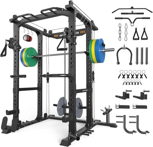 Vista 18 de Sportsroyals Jaula de Potencia, Rack de Potencia Multifuncional de 1600 libras con Sistema de Cruce de Cable Ajustable y Más Accesorios