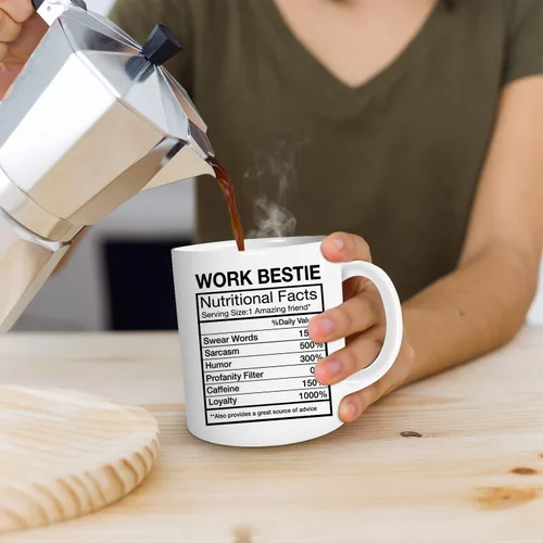 Vista 5 de Taza de café Work Bestie, compañero de trabajo de apoyo emocional, tazas divertidas para compañeros de trabajo, regalos de amistad en el trabajo