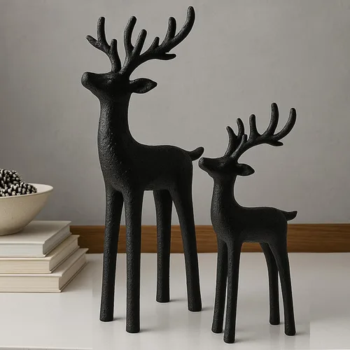 Vista 14 de 2 piezas de decoración moderna de Navidad, decoración neutral de Navidad de renos, estatuas de ciervos de resina, figuras de renos, estatuas