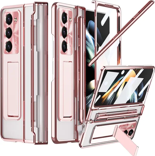 Vista 10 de NINKI Funda compatible con Samsung Galaxy Z Fold 5 5G con S Pen y protección de bisagra, cubierta transparente chapada de lujo transparente con Negro
