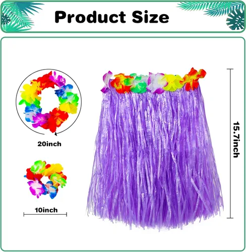 Vista 2 de Garma Juego de faldas de hierba hawaiana para fiesta Luau, 12 faldas hawaianas de Luau Hula 12 diademas y 24 pulseras para suministros de fiesta