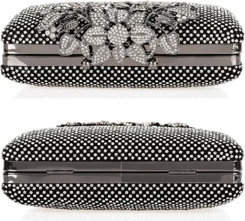 Vista 4 de Dexmay - Bolso de mano con diamantes de imitación con cierre floral de cristal, bolso de noche formal para mujer