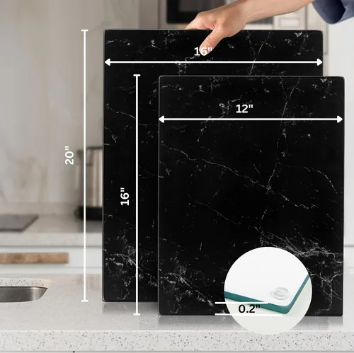 Vista 3 de Tabla de cortar de vidrio Kitchenville 16"x12": Protector de encimera de vidrio templado para la cocina - Duradero - Resistente a los arañazos
