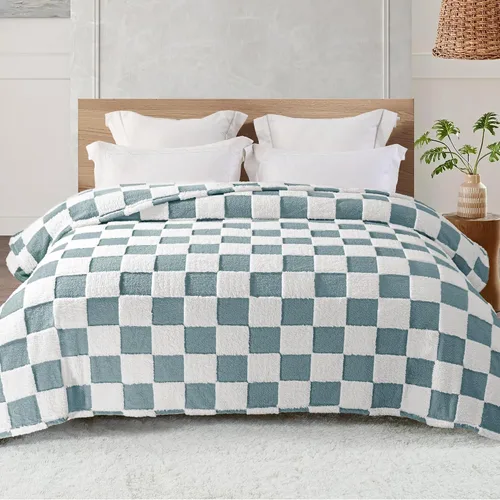 Vista 12 de Exclusivo Mezcla - Manta de franela super suave y cálida con diseño de vellón esponjoso, para sofá, cama, con lindo patrón a cuadros, negro, 50" x