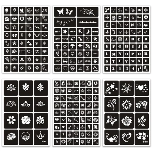 Vista 3 de Plantillas temporales de tatuaje para mujeres, niñas y niños, más de 410 piezas, kit de plantillas de tatuaje de henna, plantillas temporales