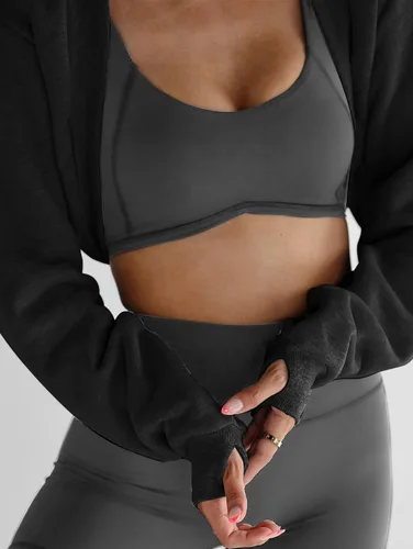 Vista 2 de Famulily Bolero atlético para mujer, manga larga, con agujero para el pulgar, cárdigan corto, frente abierto, sudaderas de gran tamaño, ropa