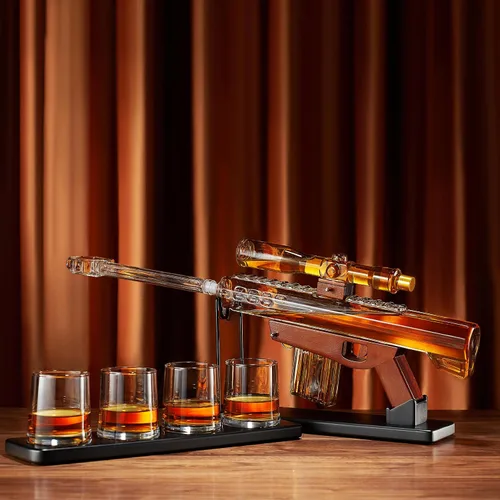 Vista 7 de Decantador de Francotirador Grande de 18", Regalos para Hombres Papá, Juego de Decantador de Whisky - Pistola de Vidrio con Mira de Francotirador AR