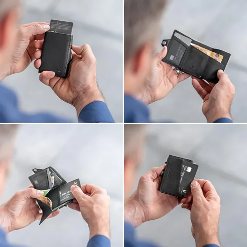 Vista 2 de DONBOLSO Billetera Flip I Slim Wallet con funda abatible I Tarjetero para hasta 10 tarjetas, Negro Vintage, Vintage