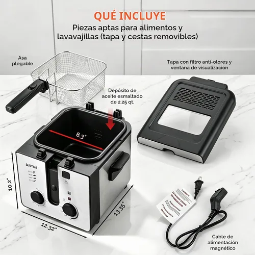 Vista 9 de SUSTEAS Freidora eléctrica con canasta, freidora de aceite para uso
