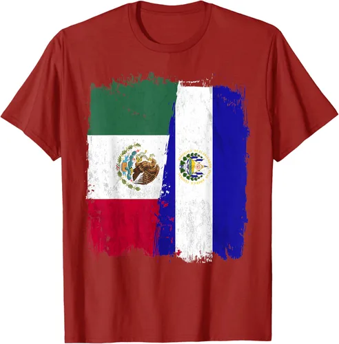 Vista 67 de Camiseta con la bandera mexicana de El Salvador con la mitad de la bandera mexicana de El Salvador