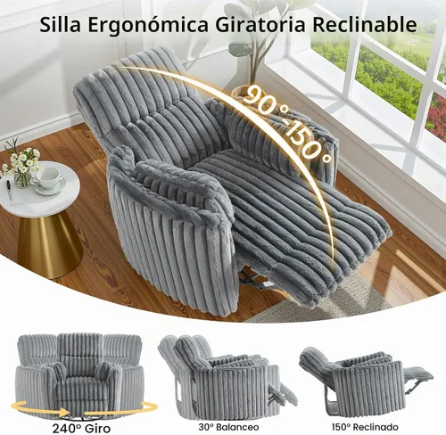 Vista 4 de Jocisland Mecedora giratoria reclinable, silla de guardería eléctrica y Gris oscuro