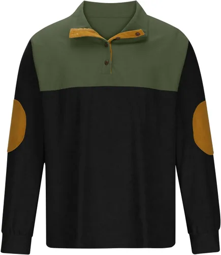 Vista 3 de Camisas de pana con parches de codo para hombre, camisas casuales con cuello alto y botones de un cuarto de manga larga