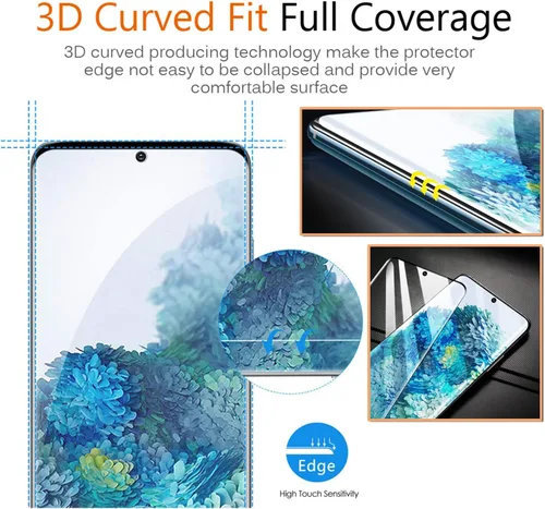 Vista 4 de Samsung Galaxy S20 Protector de pantalla de vidrio templado con protector de lente de cámara [cubierta curva 3D] [compatible con huellas dactilares]