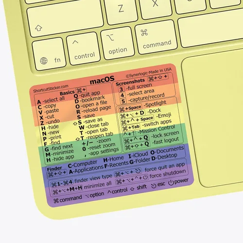 Vista 10 de Synerlogic (Universal/Neo/Air/Pro) Teclado de referencia Mac OS Adhesivo de acceso directo, vinilo laminado - para MacBook/iMac/Mini (negro)
