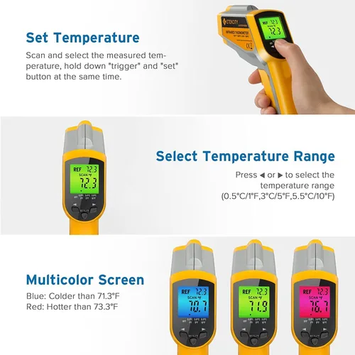 Vista 2 de Etekcity Termómetro infrarrojo Lasergrip 1030D (no para humanos) con filtro de temperatura sin contacto con láser dual, de 58 °F a 1022 ℉
