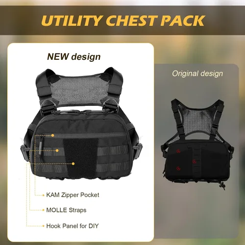 Vista 5 de Bolsa de pecho para hombre, mochila táctica para el pecho Molle con funda oculta para pistola