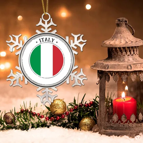 Vista 3 de Adornos de decoración de árbol de Italia, bandera de Italia, adornos de copo de nieve de metal, regalo de Navidad, bandera nacional, recuerdo