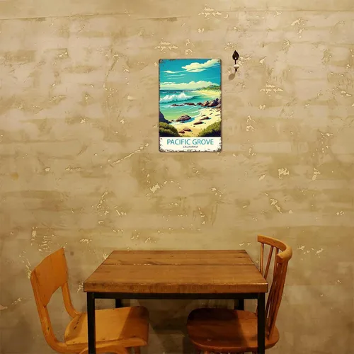 Vista 6 de Letreros de metal inspiradores, póster vintage para pared, diseño de Pacific Grove California, impresión de viaje para oficina, hogar, habitación