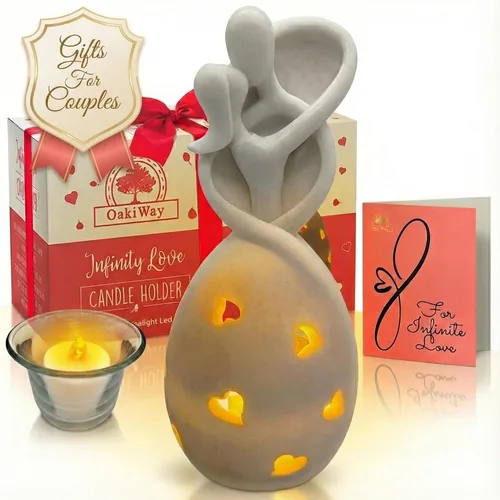 Vista 2 de Estatua de portavelas Infinity Love con vela LED parpadeante para parejas, esposa, marido, él o ella, despedida de soltera, compromiso, padres Blanco