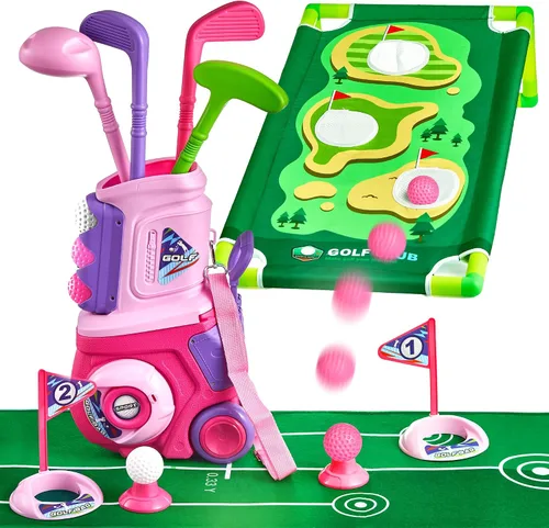 Vista 8 de PJG Juego de golf para niños pequeños, palos de golf de plástico para niños de 1, 2, 3, 4, 5 años con 4 palos de golf y 10 pelotas, juguetes de golf