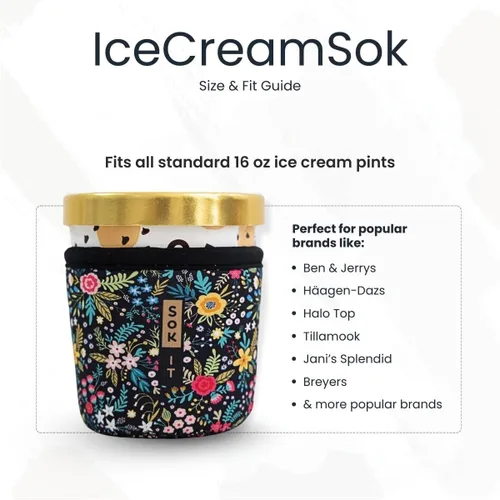 Vista 3 de Sok It IceCreamSok - Funda de neopreno aislada (flores abstractas, pintas de helado cónicas)