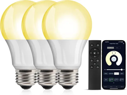 Vista 8 de OUTON Bombilla LED A19 con control remoto, bombilla LED eficiente de 9 W (equivalente a 60 vatios), 810 LM, regulable, 3000K-6000K, base E26