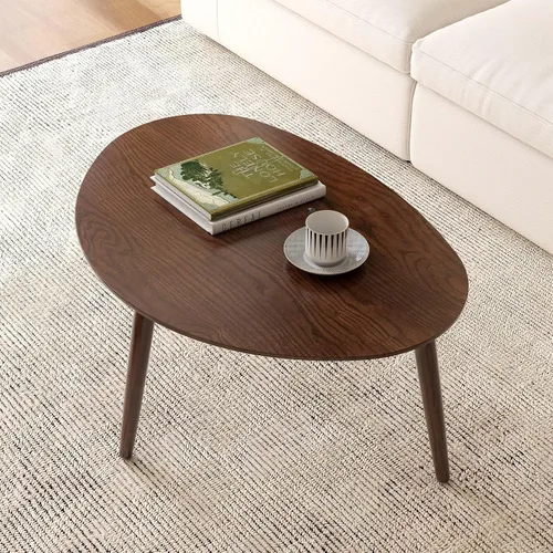 Vista 14 de Mesa auxiliar ovalada pequeña, mesa auxiliar moderna de mediados de siglo para sala de estar, mesas auxiliares 100% madera de roble macizo