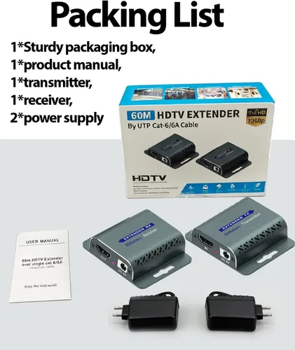 Vista 4 de Extensor HDMI sobre CAT5e/6, HDMI a través de Ethernet, HD MI sobre cat6 con 200 pies para 1080 @60 Hz, convertidor RJ45 a HD Plug & Play