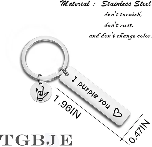 Vista 2 de TGBJE Llavero I Purple You con texto en inglés I love you, regalo para novio, día de San Valentín