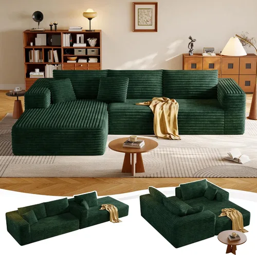 Vista 22 de Sofá Seccional Modular de 108.2" con Asiento Profundo, Sofá de Pana en Forma de L sin Estructura, Comodidad Moderna, Sofá Nube de Gran