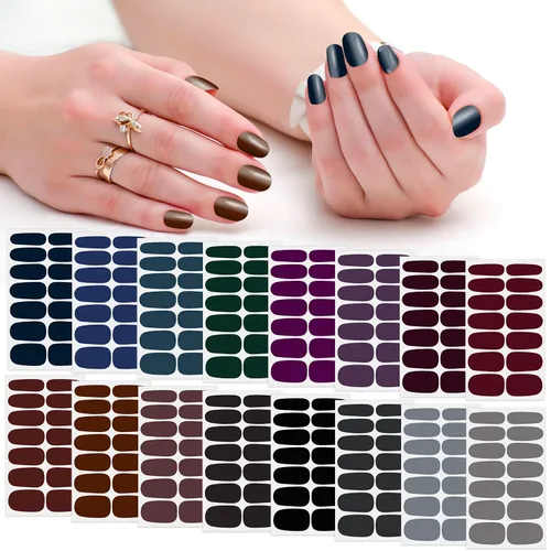 Vista 14 de 224 piezas de 16 hojas de tiras de esmalte de uñas de color sólido, calcomanías adhesivas de uñas completas para mujeres, tiras de uñas de gel