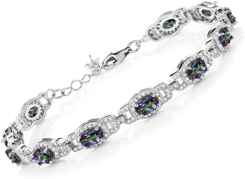 Vista 26 de Gem Stone King 7-14 Cttw Oval Gemstone Birthstone Tennis Bracelet For Women 925 Sterling Silver Oval 6X4MM 7 Inch With 1 Inch Extender Fine