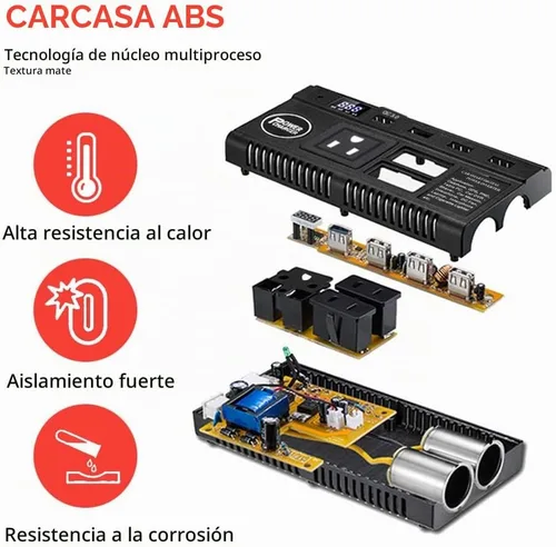 Vista 6 de Inversor de corriente para automóvil de 120 W, 12 V, 24 V CC a 110 V CA, 4 puertos USB, adaptador de cargador de coche con 3 salidas de CA