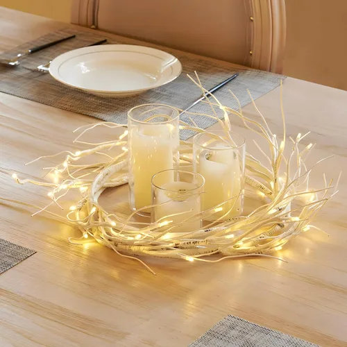 Vista 7 de Guirnalda de abedul iluminada de 6 pies, 48 luces LED, funciona con pilas con temporizador para decoración de mesa de chimenea de Navidad, uso