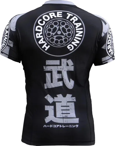 Vista 2 de Hardcore Training Budo Grey - Camiseta de compresión de manga larga para hombre, sin Gi, apretada, BJJ para entrenamiento, Gris