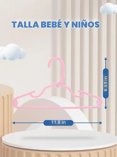 Vista 7 de Paquete de 60 perchas de plástico para niños, color rosa para uso diario