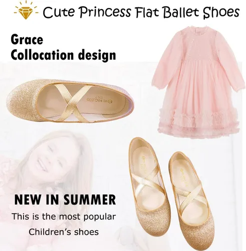 Vista 2 de Zapatos planos Mary Jane para niña, zapatos de ballet, zapatos de príncipes brillantes, zapatos de fiesta, vestido de boda, bailarinas para niños