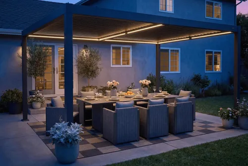 Vista 18 de PURPLE LEAF Pérgola con listones 92KS de 8 x 10 pies con tira LED regulable solar integrada, techo ajustable de aluminio a prueba de lluvia