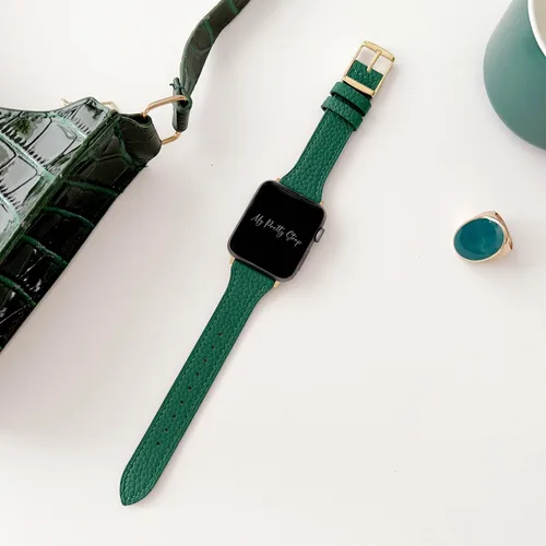 Vista 2 de My Pretty Strap - Correa compatible con Apple Watch, correa de lujo de cuero genuino para iWatch de repuesto - Se ajusta a la mayoría de muñecas