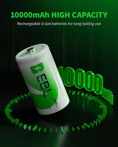 Vista 4 de EBL - Pilas recargables tipo D de 10,000 mAh, tamaño D, Ni-MH, paquete de 6 - Tecnología ProCyco