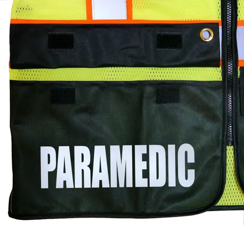 Vista 6 de Chaleco de seguridad para sobrevivientes paramédicos, tipo R Clase 2 con logotipos reflectantes y bolsillo trasero Jumbo