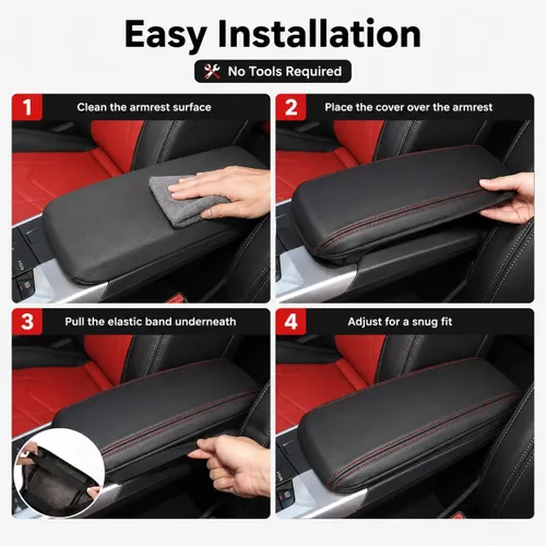 Vista 6 de Great-luck Funda de cuero para consola central, almohadilla para reposabrazos, accesorios de cubierta de caja (costuras rojas) para BMW X1 2023 2024