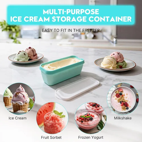 Vista 4 de Recipientes de helado de 1.5 cuartos de galón con tapas, recipientes reutilizables de almacenamiento de helado para congelador, recipientes