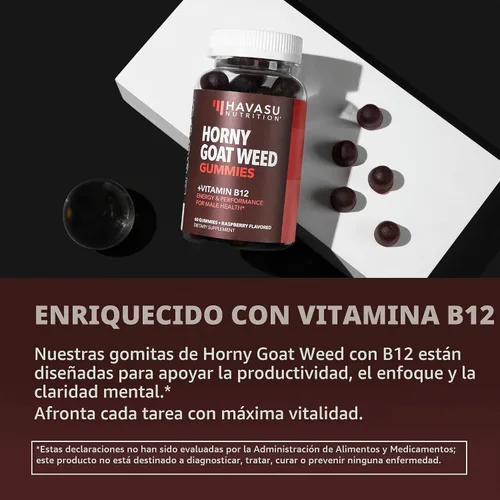Vista 4 de Horny Goat Weed Gummies con vitamina B12, sabor a frambuesa, 30